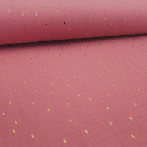 Musselin Double Gauze Goldsprenkel auf Mauve 004