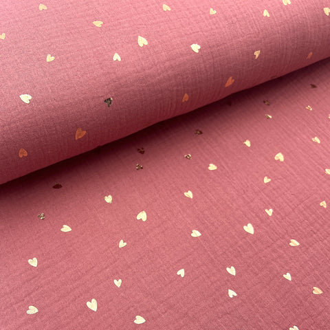 Musselin Double Gauze Schimmer Herzchen Rosa