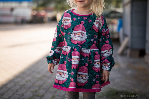 French Terry Knitted Santa Pink Green 3022 (Bio) VORBESTELLUNG