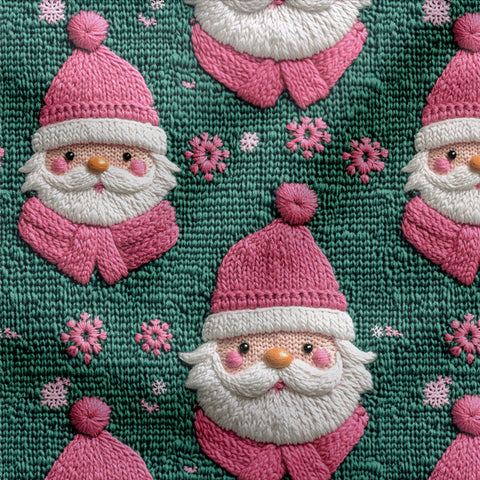 French Terry Knitted Santa Pink Green 3022 (Bio) VORBESTELLUNG