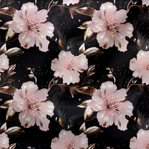 French Terry Shiny Flowers Rosegold (Bio)