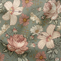 French Terry Vintage Flowers Green