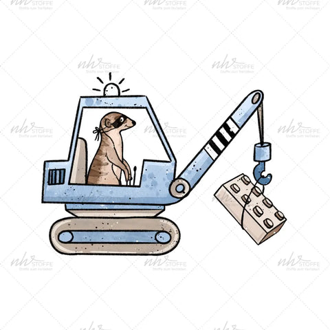 Bügelbild Erdmännchen Baustelle Baggerkran Medium