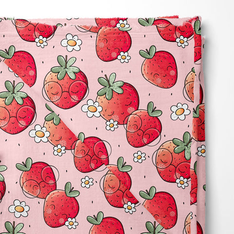 Musselin Double Gauze Nerdie Sreawberries Rest 80 cm