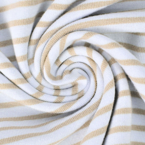 Jersey Stoff Streifen Warmbeige Weiß 652