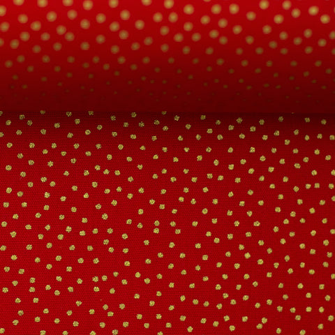 Baumwollstoff Dotties Gold auf Rot 100638