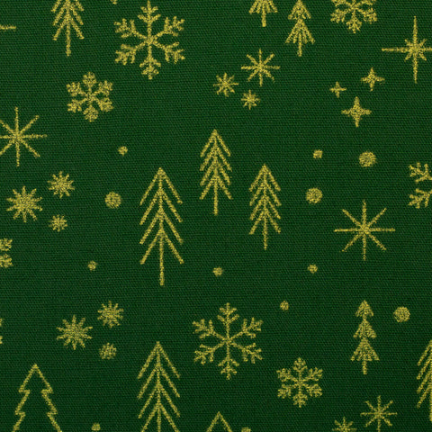 Baumwollstoff Weihnachten Gold auf Grün 400565