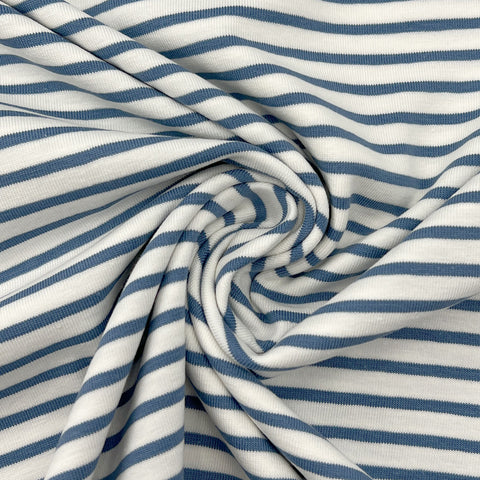 Jersey Stoff Streifen Jeansblau Weiß 401