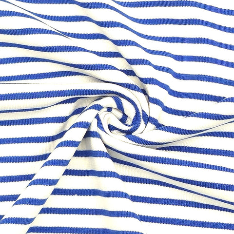 Jersey Stoff Streifen Royalblau Weiß 5