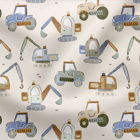 Jersey Stoff Baustellenfahrzeuge 3237 (Bio)