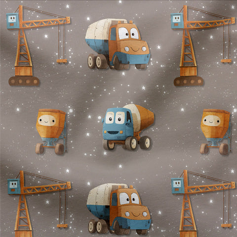 French Terry Baustellenfreunde Braun 3312 (Bio) VORBESTELLUNG