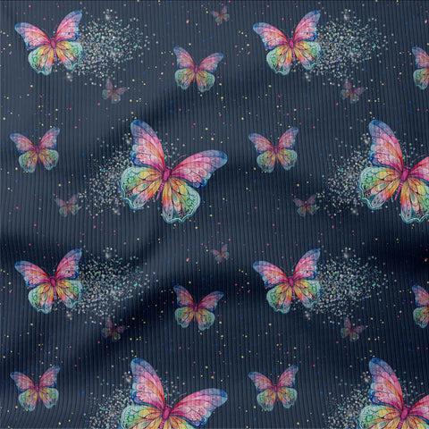 Rippjersey Colourful Butterflies Blau (Bio)