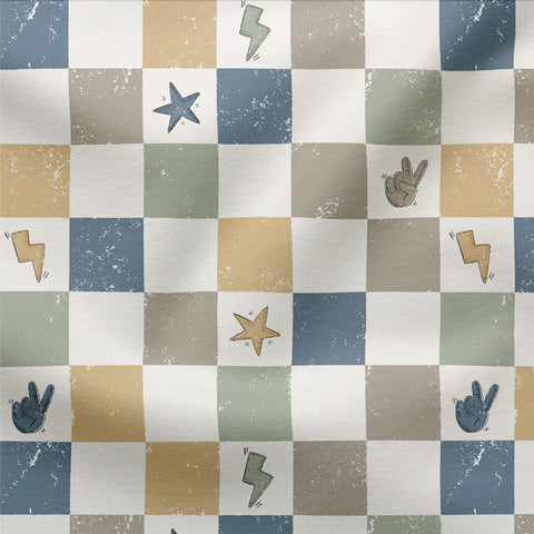 French Terry Cool Chessboard Blue 3140 (Bio) Rest 90 cm