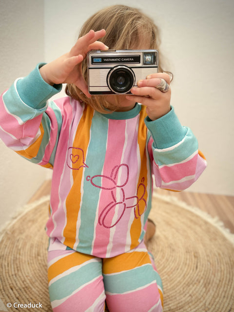 Jerseystoff Stripes Rosa, Hellblau, Ocker