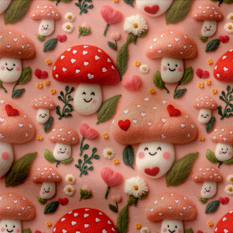 French Terry Cute Mushrooms 3 D (Bio)  VORBESTELLUNG
