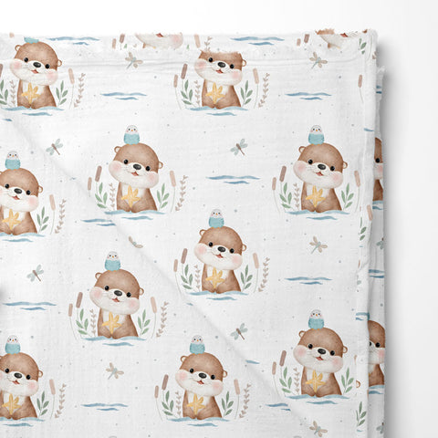 Musselin Double Gauze Cute little Otter Weiß (Bio)