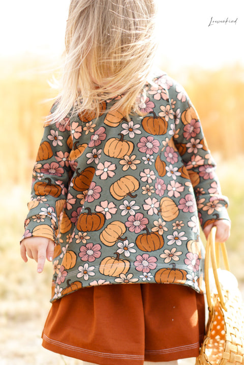 French Terry Pumpkin Flowers Green (Bio)