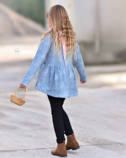 French Terry Denim Rauchblau Herzchen (Bio)