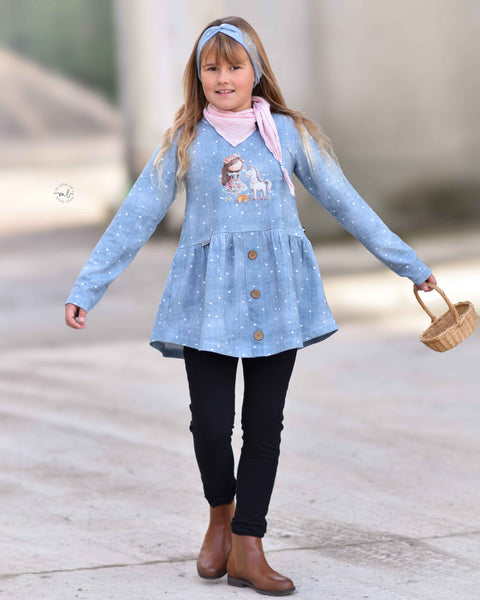 French Terry Denim Rauchblau Herzchen (Bio)