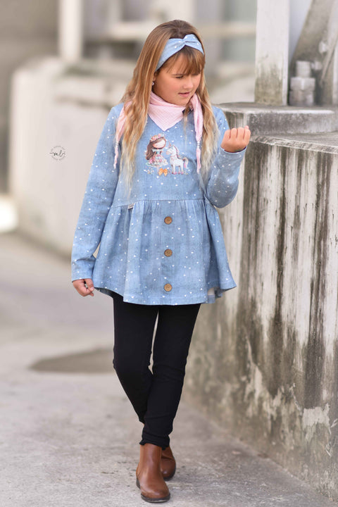 French Terry Denim Rauchblau Herzchen (Bio)