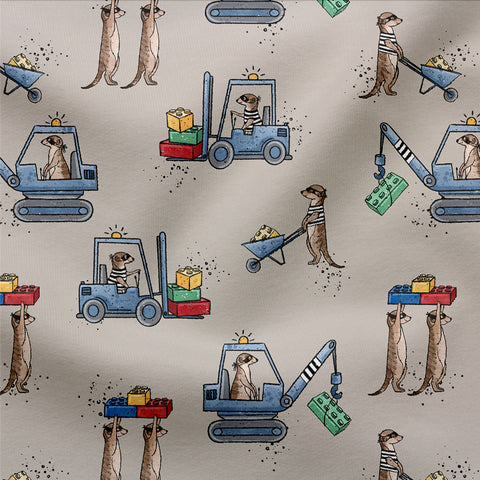 Jersey Stoff Erdmännchen Baustelle Bunt 2817 (Bio) VORBESTELLUNG