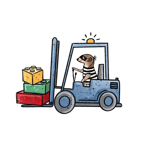 Bügelbild Erdmännchen Baustelle Gabelstapler Bunt MINI