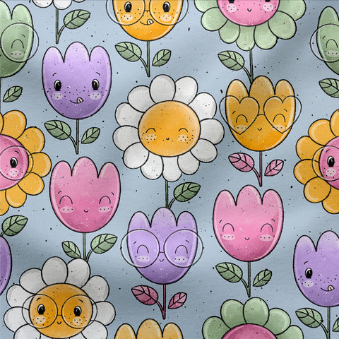 Jersey Stoff Flowerbabys Blau 2821 (Bio)