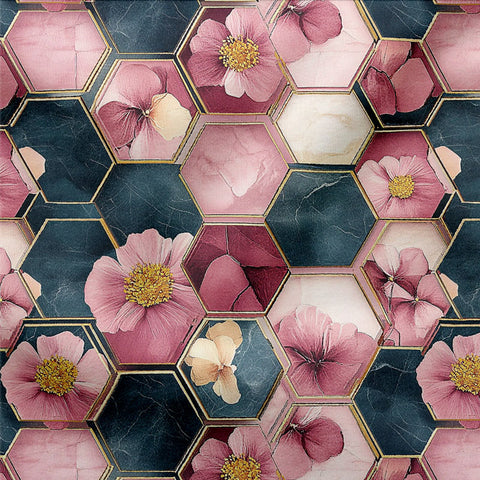 French Terry Flower Hexagons 2956 (Bio)