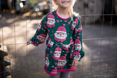 French Terry Knitted Santa Pink Green 3022 (Bio) VORBESTELLUNG