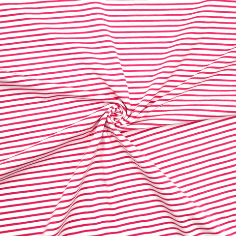 Jersey Stoff Streifen Fuchsia Weiß 17