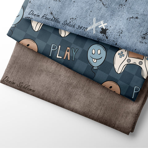 French Terry Gamer Time Checks Dunkel 3341 (Bio) VORBESTELLUNG