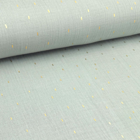 Musselin Double Gauze Goldsprenkel auf Mint 001