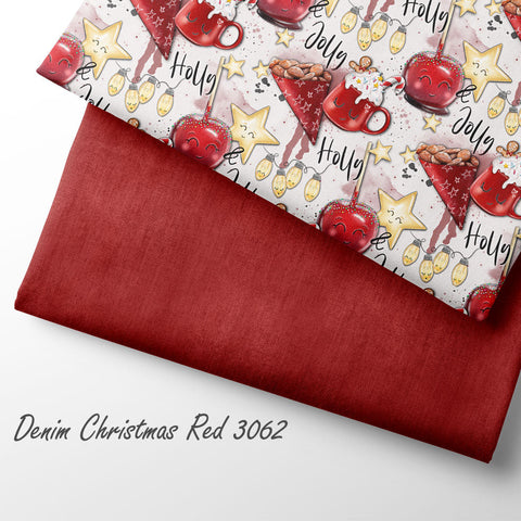 French Terry Denim Christmas Red 3062 (Bio)
