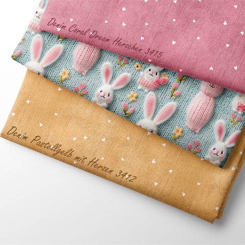 French Terry Denim Coral Dream Herzchen 3415 (Bio) VORBESTELLUNG