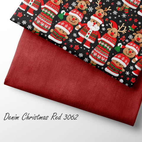 French Terry Denim Christmas Red 3062 (Bio)