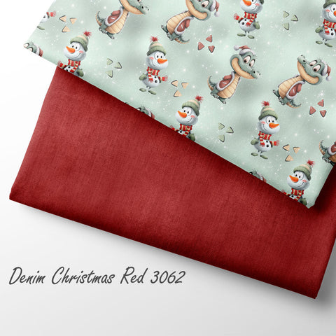 French Terry Denim Christmas Red 3062 (Bio)