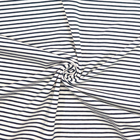 Jersey Stoff Streifen Marineblau Weiß 8