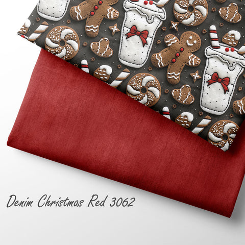 French Terry Denim Christmas Red 3062 (Bio)
