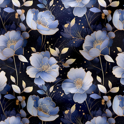 French Terry Moonflowers Blue