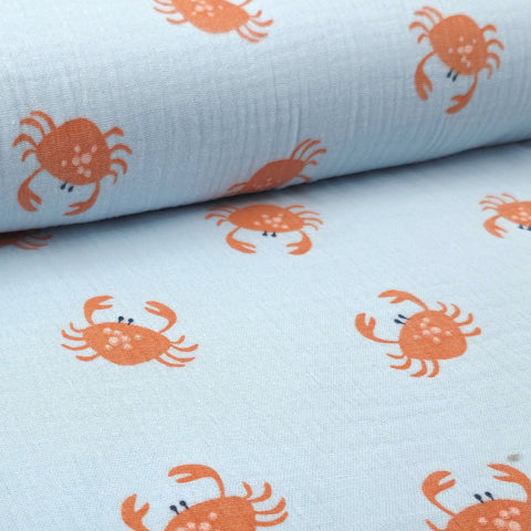 Musselin Double Gauze Krabbenversammlung Hellblau