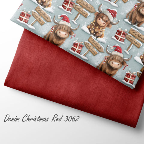 French Terry Denim Christmas Red 3062 (Bio)