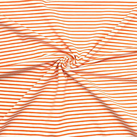 Jersey Stoff Streifen Orange Weiß 38