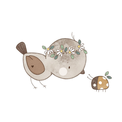 Bügelbild Piepmatz und Glückskäfer Medium