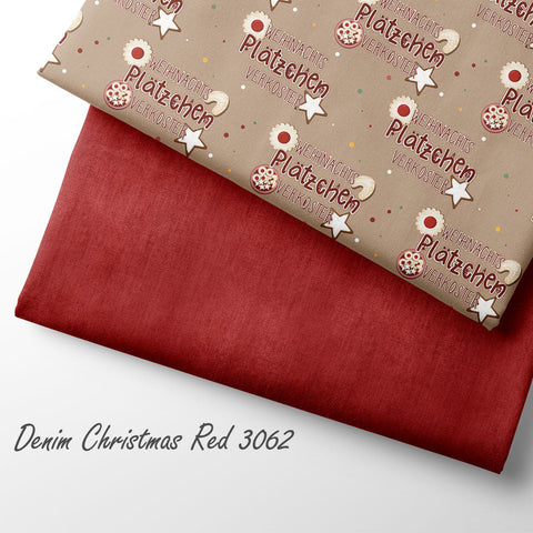 French Terry Denim Christmas Red 3062 (Bio)