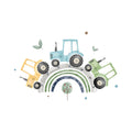 Bügelbild Regenbogen Traktor Blau Medium