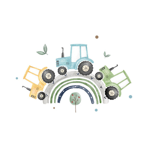 Bügelbild Regenbogen Traktor Blau MINI