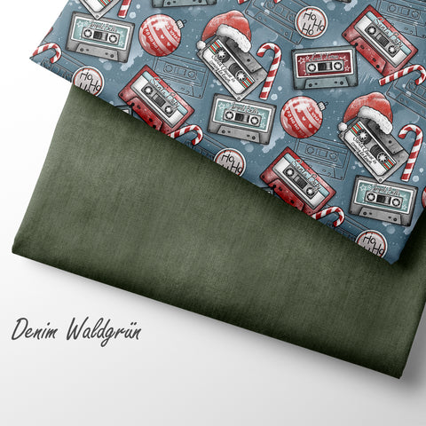 French Terry Retro Christmas Blau