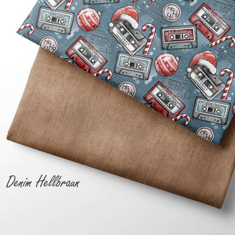 French Terry Retro Christmas Blau