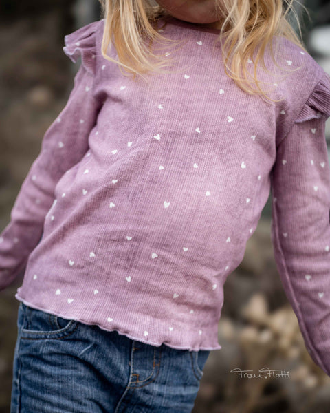 Rippjersey Denim Hellmauve Herzchen (Bio)