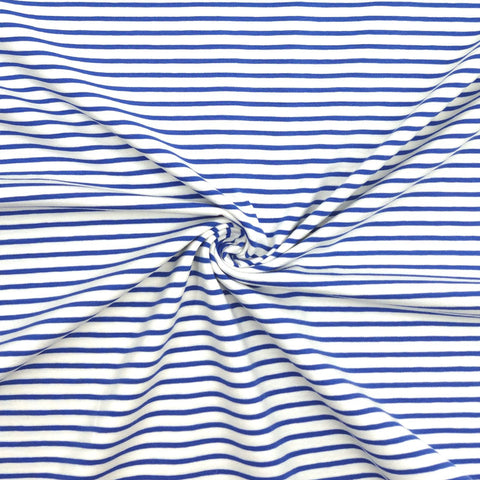 Jersey Stoff Streifen Royalblau Weiß 5